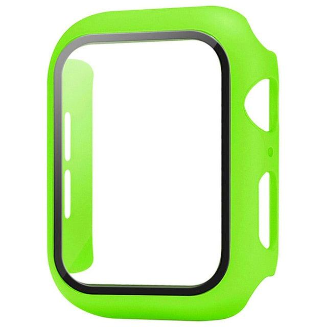 Fluorescent green Apple Watch screen protector – vibrant and bright with rugged tempered glass protection.