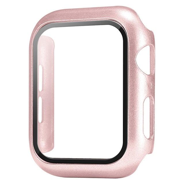 Rose gold coloured tempered glass Apple Watch screen protector – elegant and durable with a premium shine.