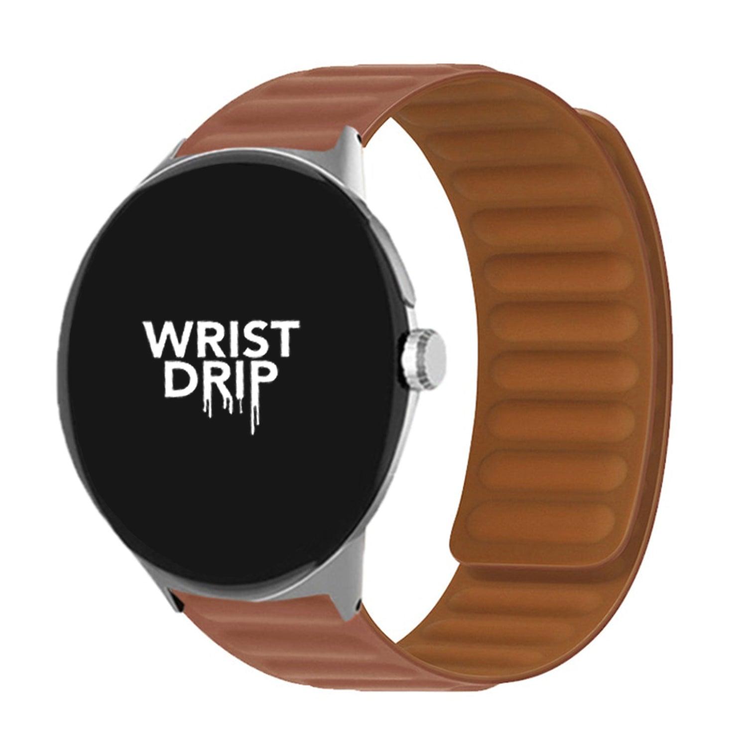 Brown silicone Google Pixel Watch band designed for comfort and daily use
