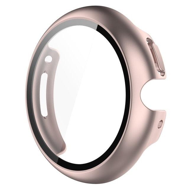 Rose gold tempered glass screen protector for Google Pixel Watch – feminine and refined with strong tempered glass.