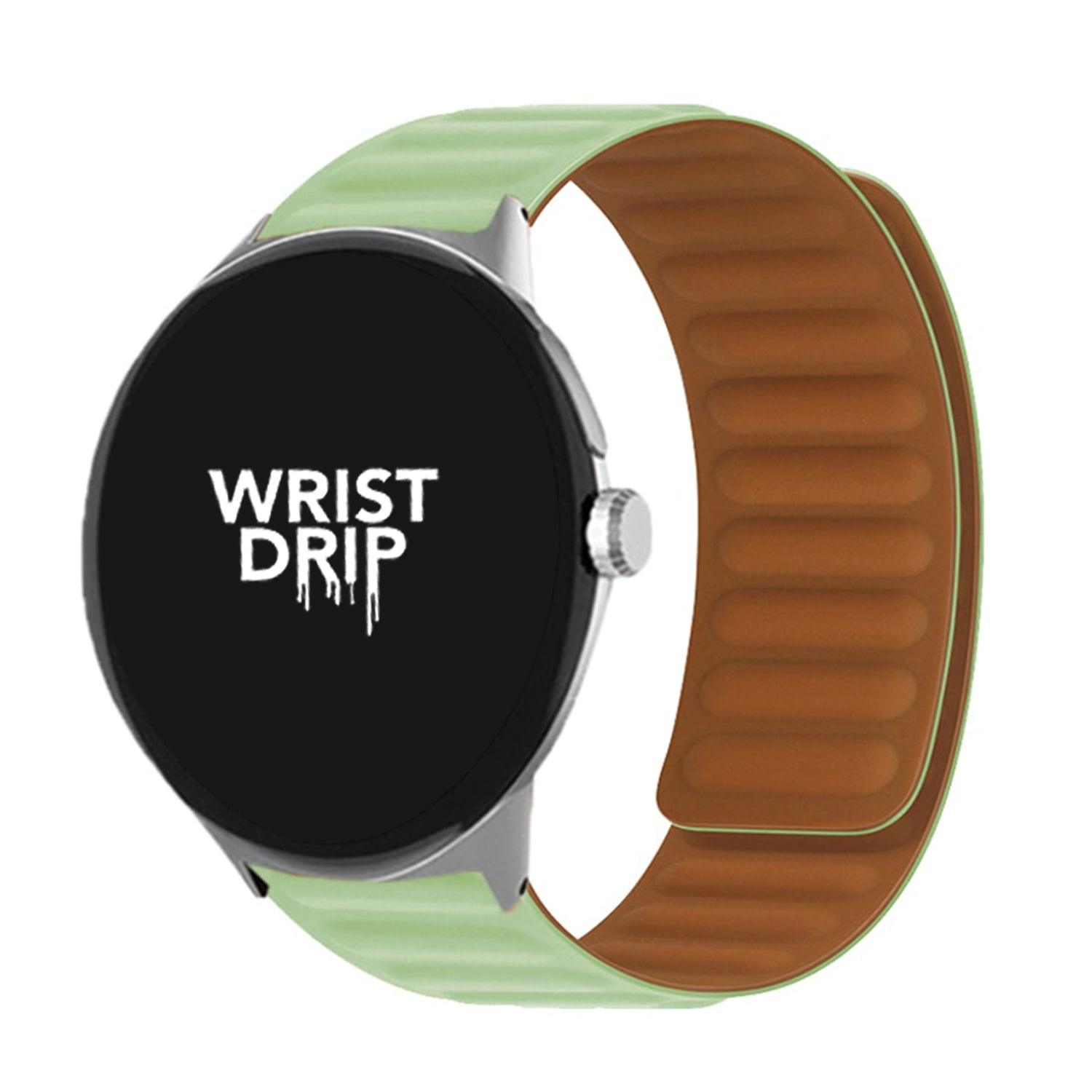 Green silicone strap for Google Pixel Watch, ideal for sporty or casual wear
