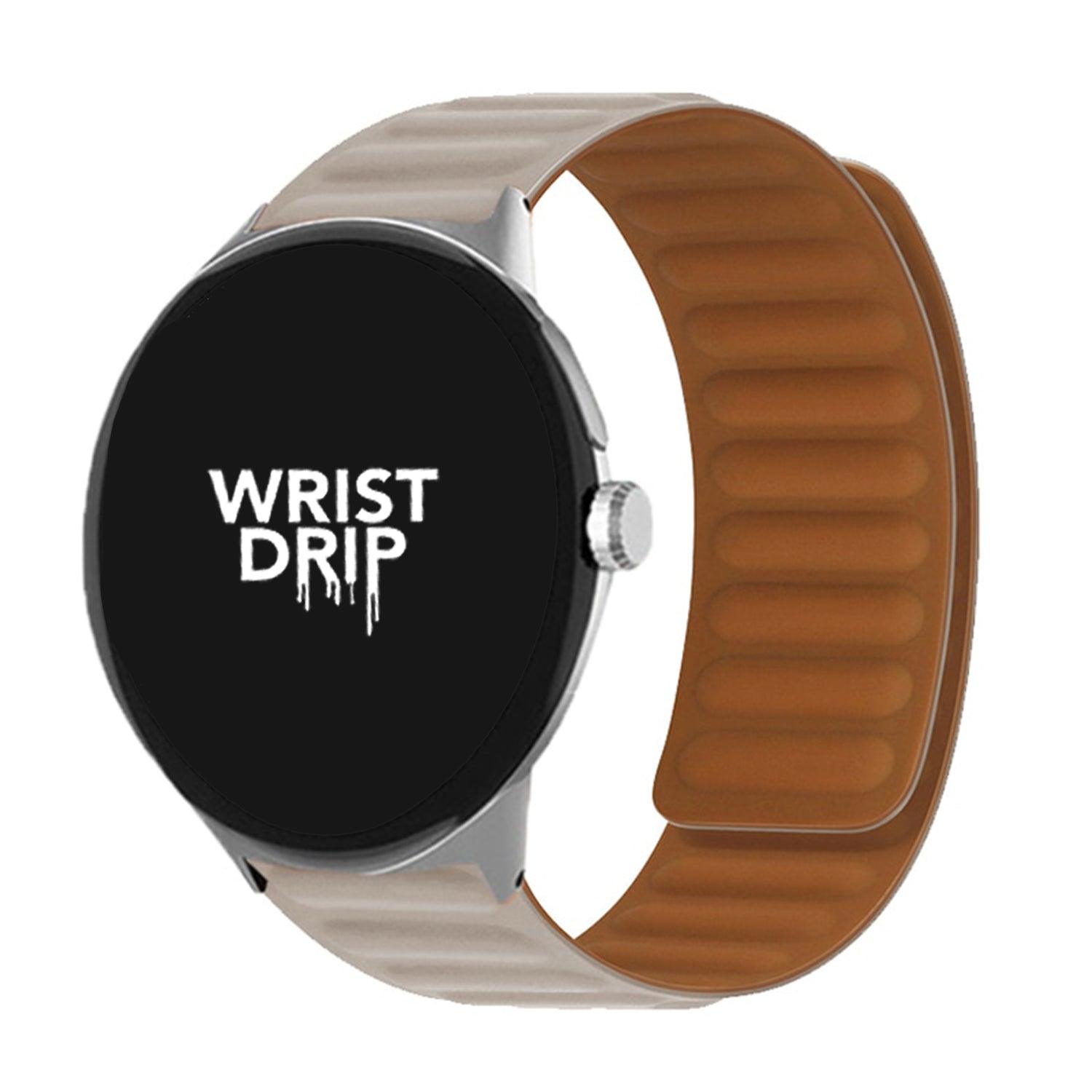 Khaki silicone band for Google Pixel Watch, flexible and lightweight