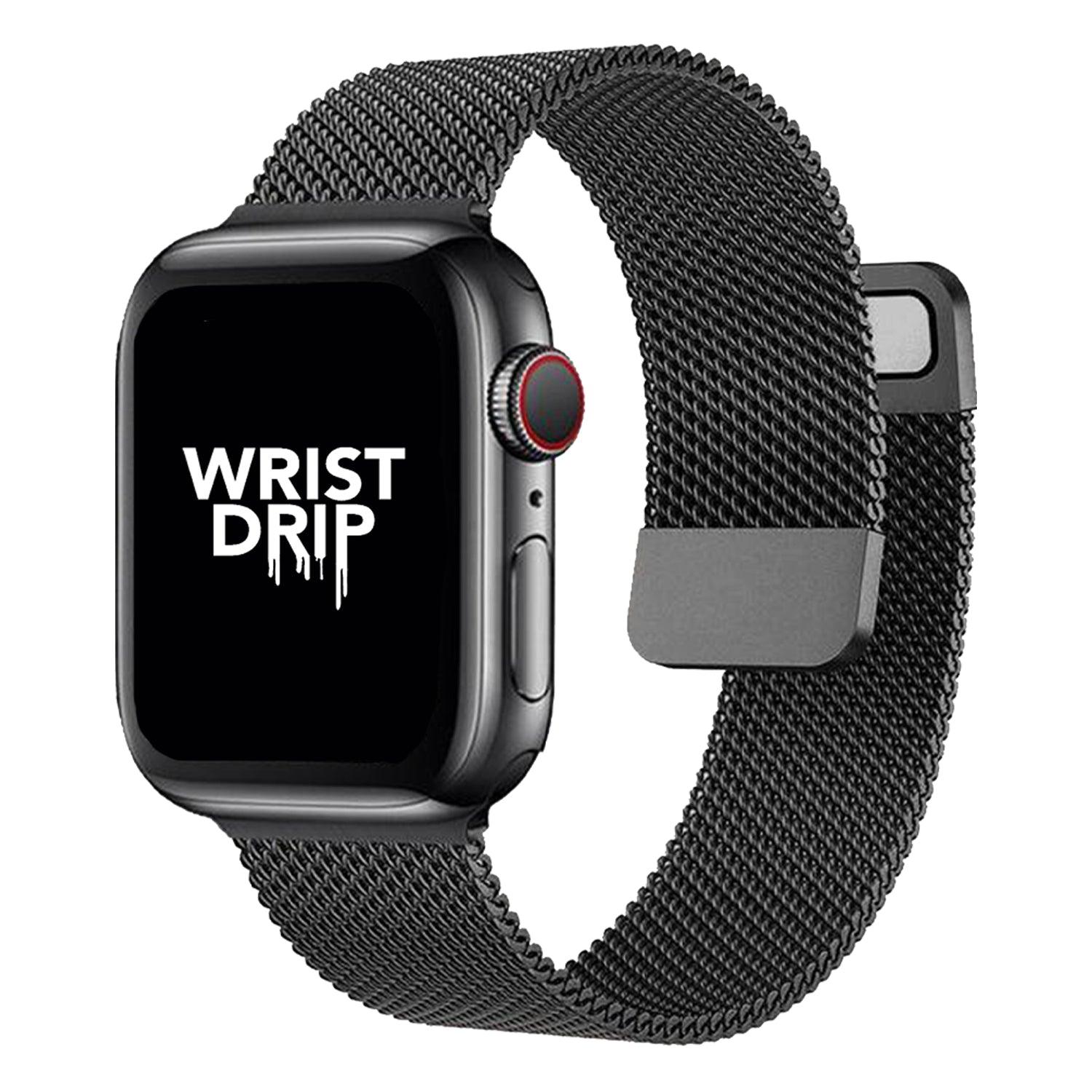 Black magnetic metal loop Apple Watch strap – sleek, secure, and modern wristband design.