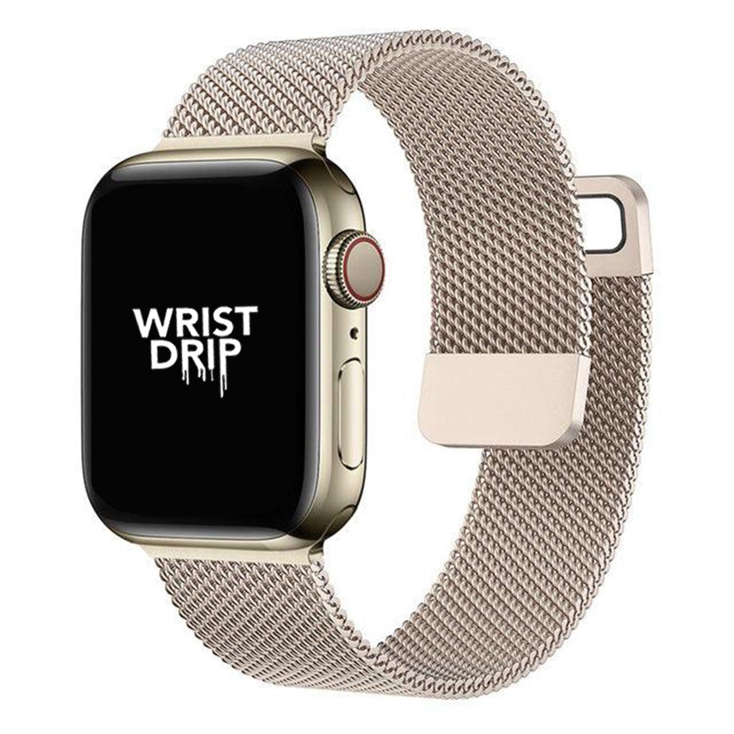 Vintage gold magnetic metal loop Apple Watch strap – retro charm with modern magnetic closure.