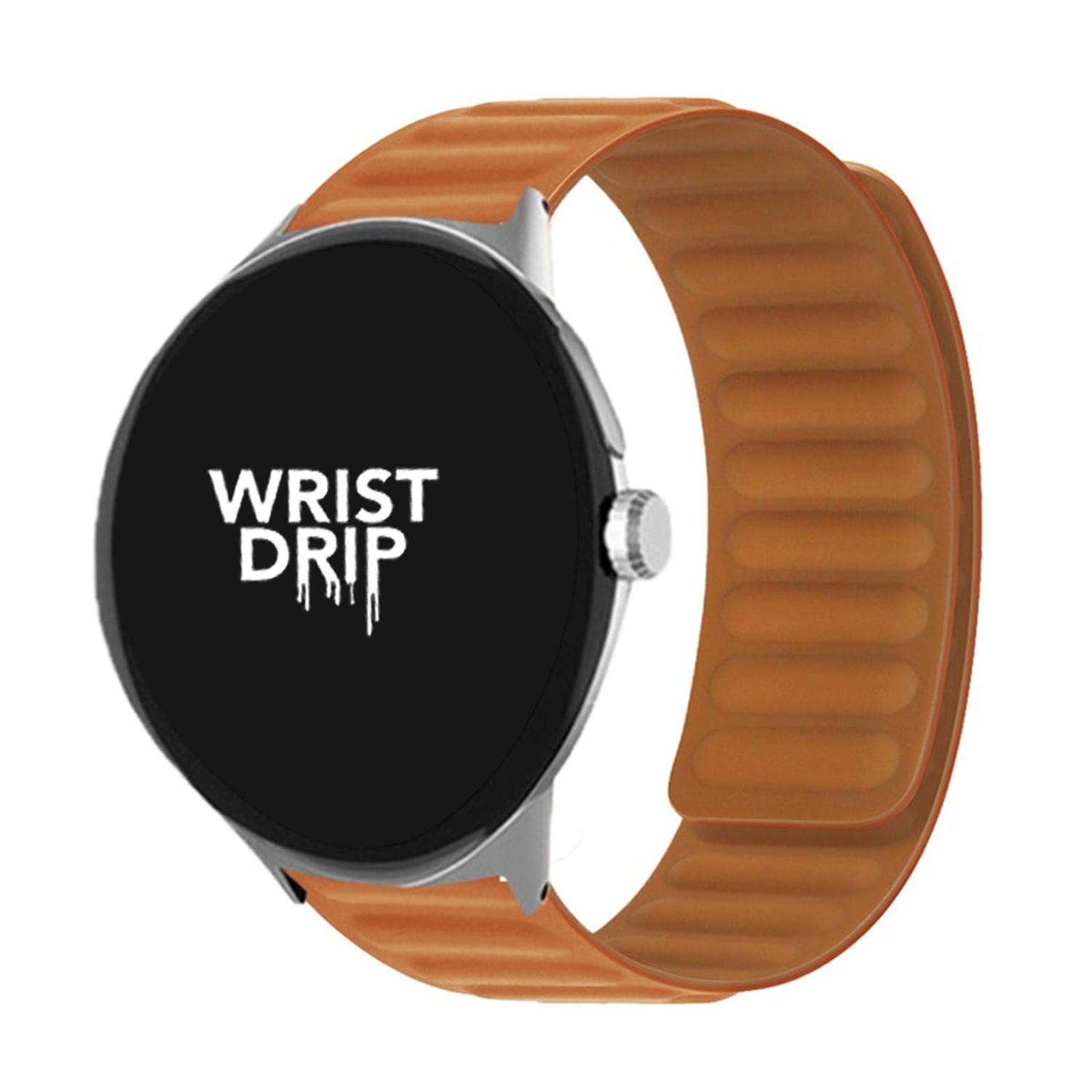 Old brown silicone Google Pixel Watch strap with a smooth, modern look