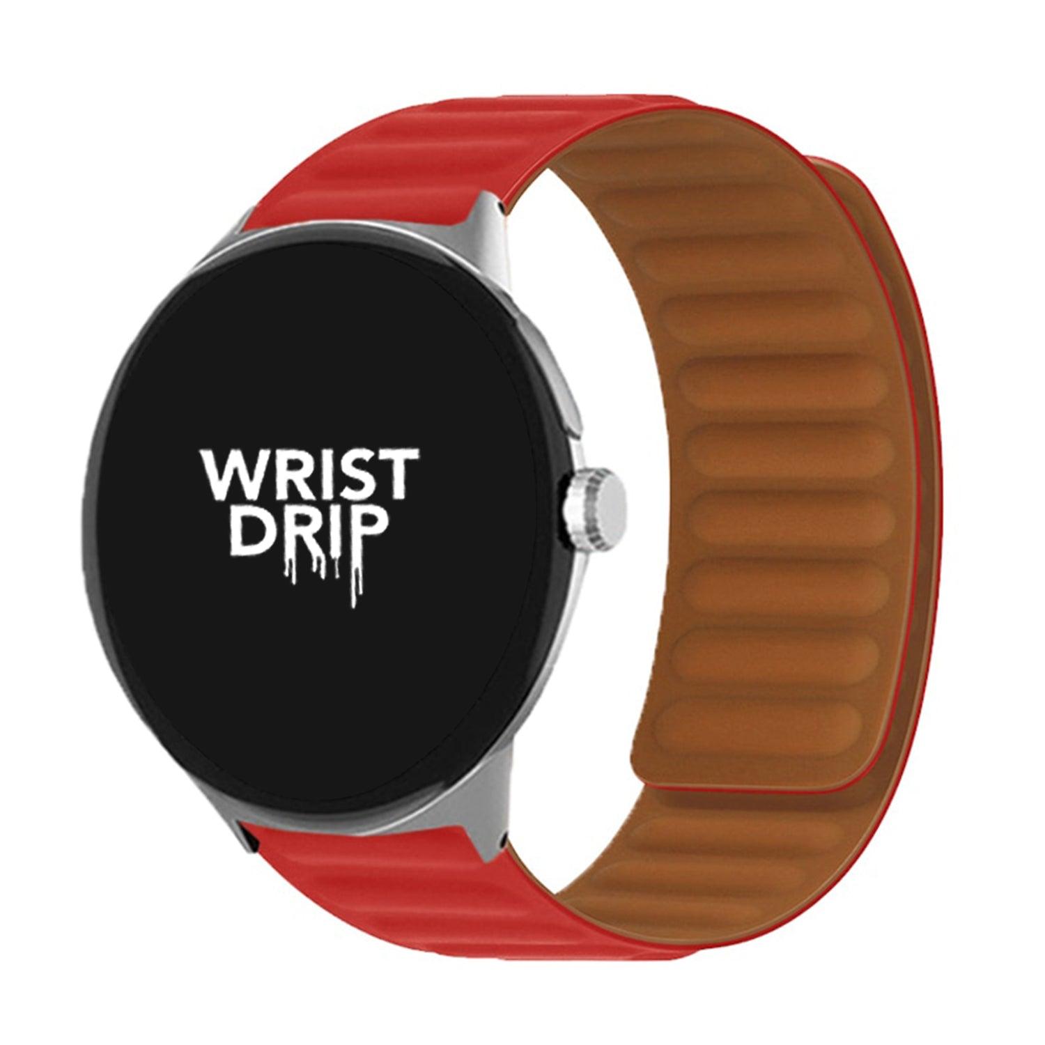 Red silicone Google Pixel Watch band for a bold, sporty look