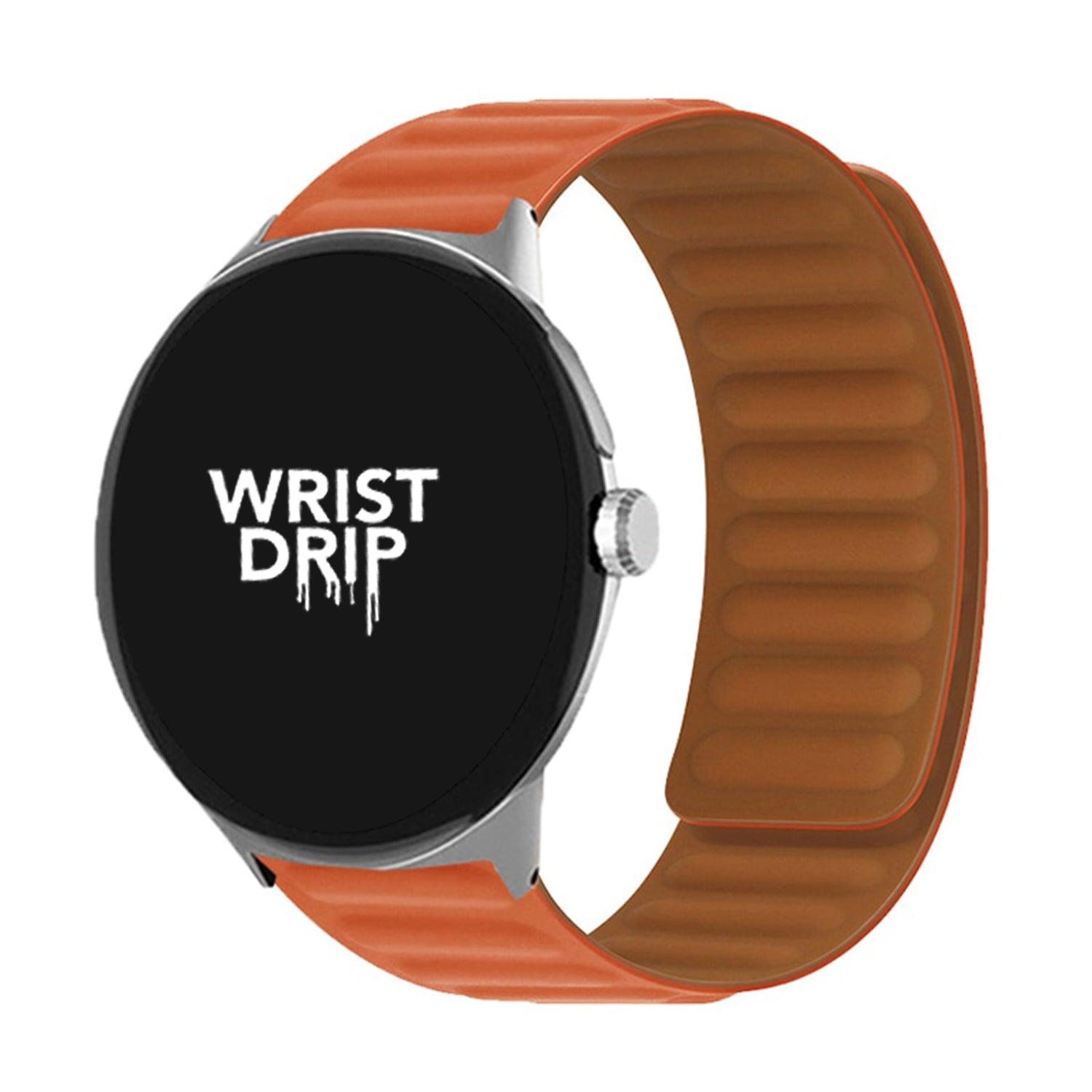 Sunset orange silicone Google Pixel Watch strap with smooth and comfortable fit