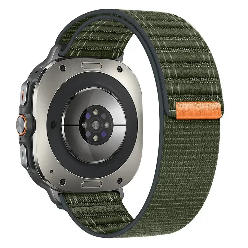 Army green nylon loop Samsung Galaxy Ultra watch band – lightweight, adjustable fit