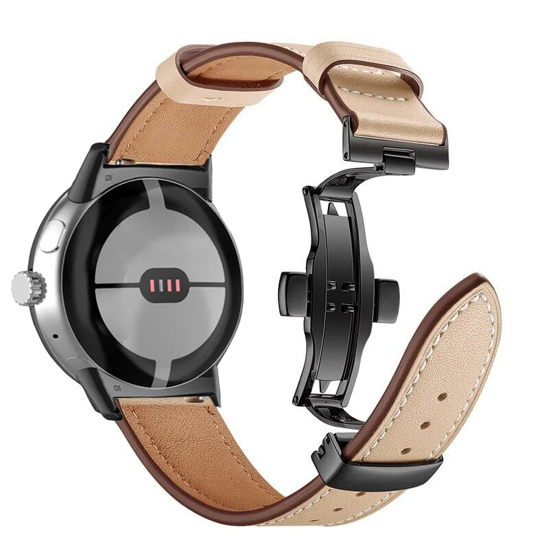 Black and apricot premium leather Google Pixel Watch band – comfortable, stylish fit