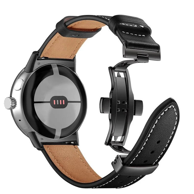 Black and black premium leather Google Pixel Watch band – comfortable, stylish fit