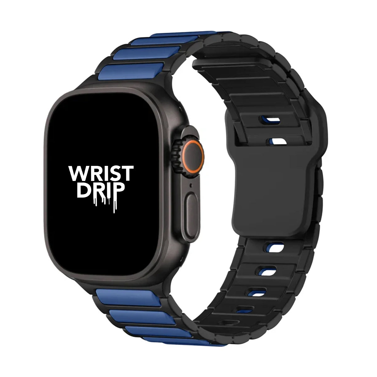 Black and blue silicone Apple Watch band – comfortable strap for everyday wear