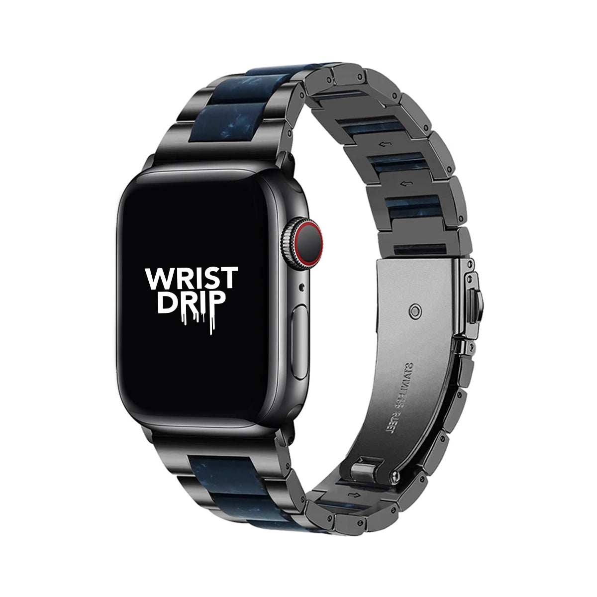 Black ink stainless steel and resin Apple Watch band – elegant, stylish design
