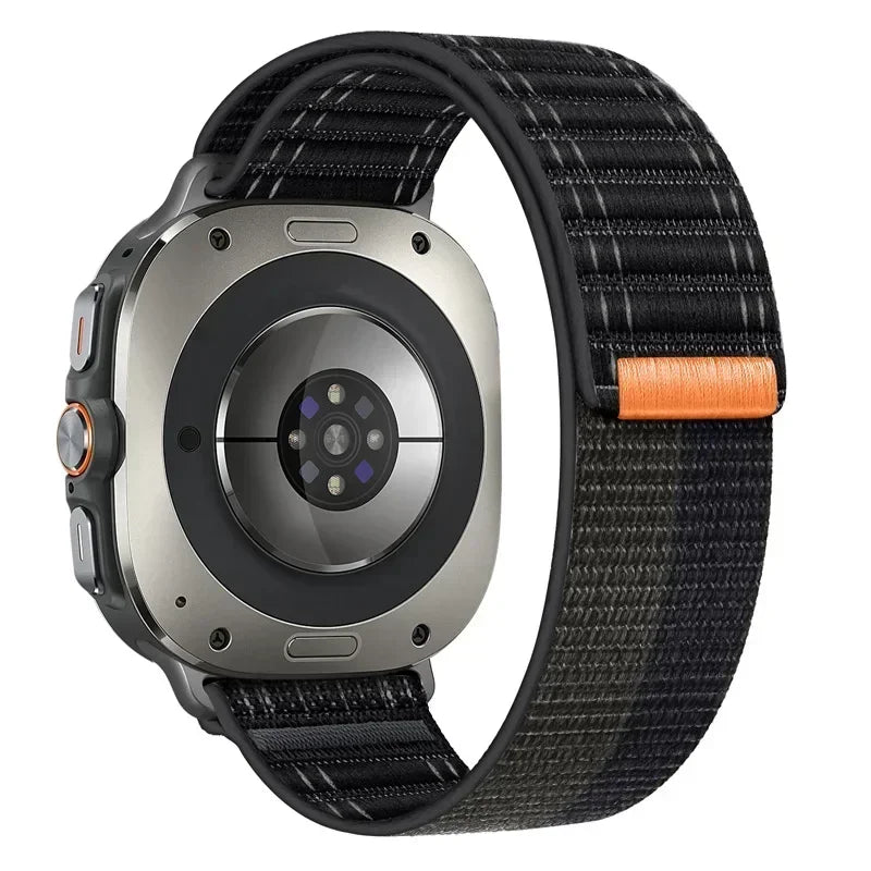 Black nylon loop Samsung Galaxy Ultra watch band – lightweight, adjustable fit