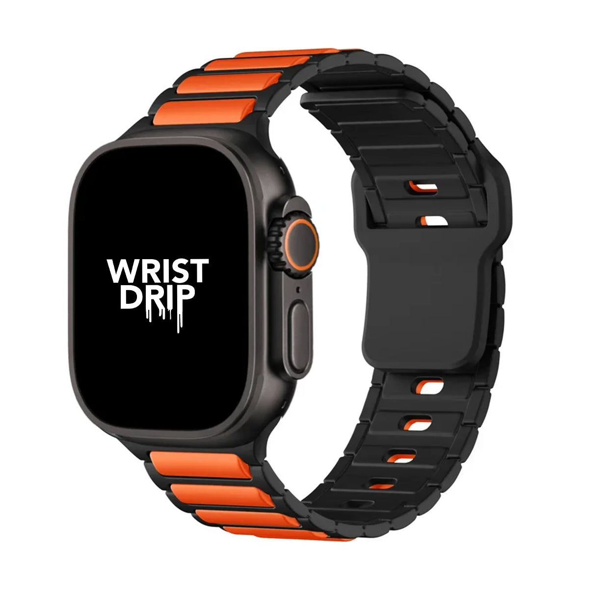 Black and orange silicone Apple Watch band – comfortable strap for everyday wear