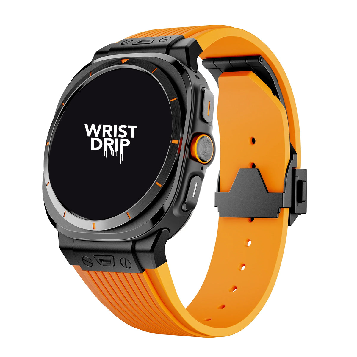 Black and orange silicone and stainless steel Samsung Galaxy Ultra watch band – durable strap