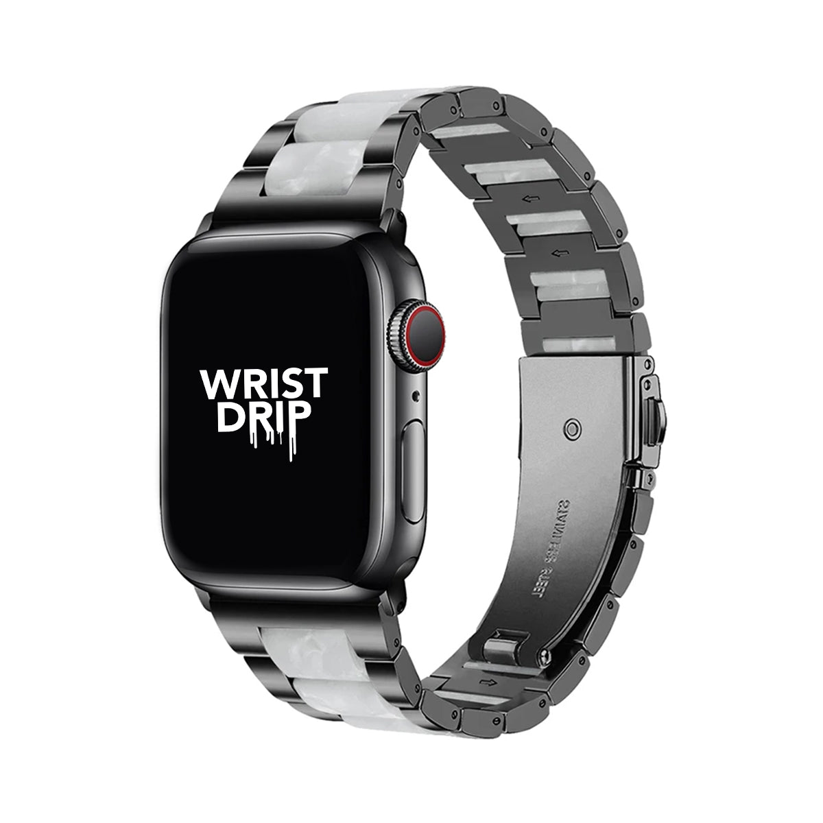 Black pearl stainless steel and resin Apple Watch band – elegant, stylish design