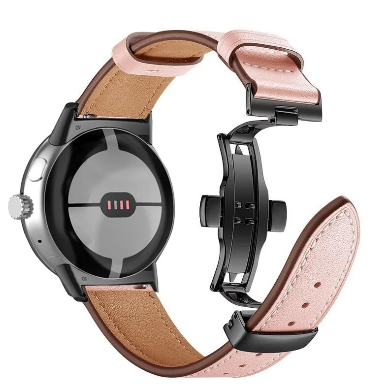 Black and pink premium leather Google Pixel Watch band – comfortable, stylish fit