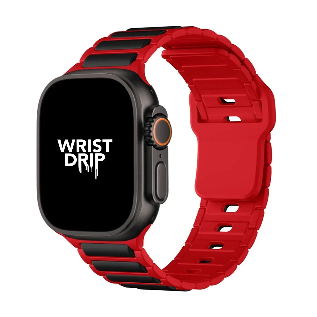 Black and red silicone Apple Watch band – comfortable strap for everyday wear
