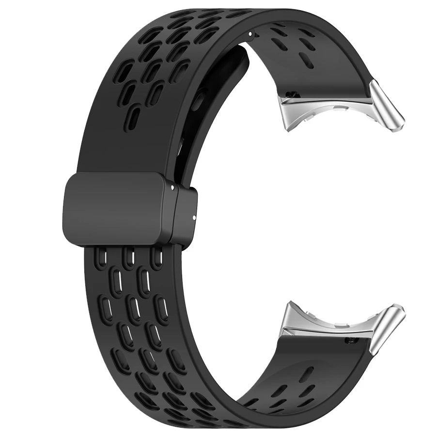 Black silicone Google Pixel Watch band – comfortable strap for everyday wear