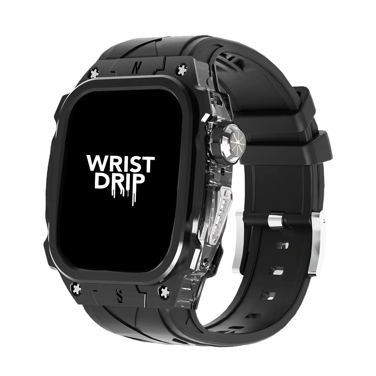 Black silicone and stainless steel Series 10 Apple Watch band – durable, stylish strap