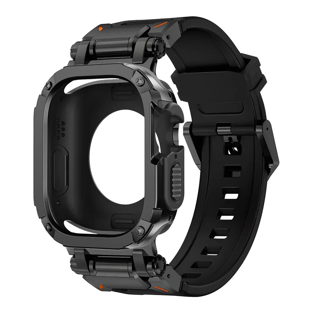 Black stainless steel and silicone Apple Watch band – durable, stylish strap