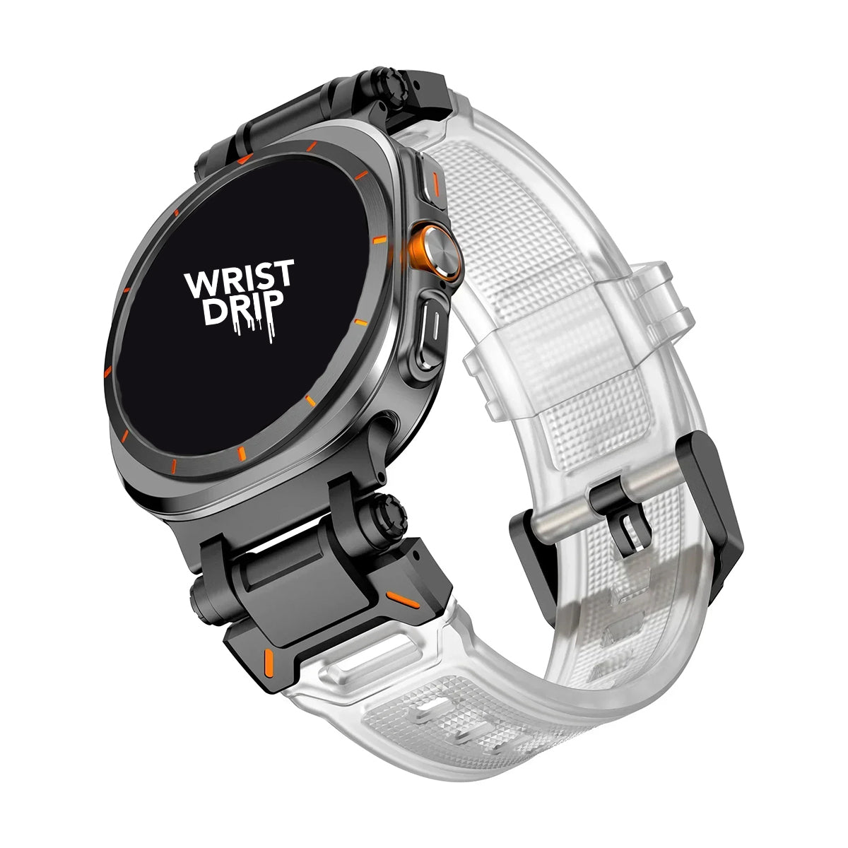 Black and transparent silicone and stainless steel Samsung Galaxy Ultra watch band – durable, stylish strap
