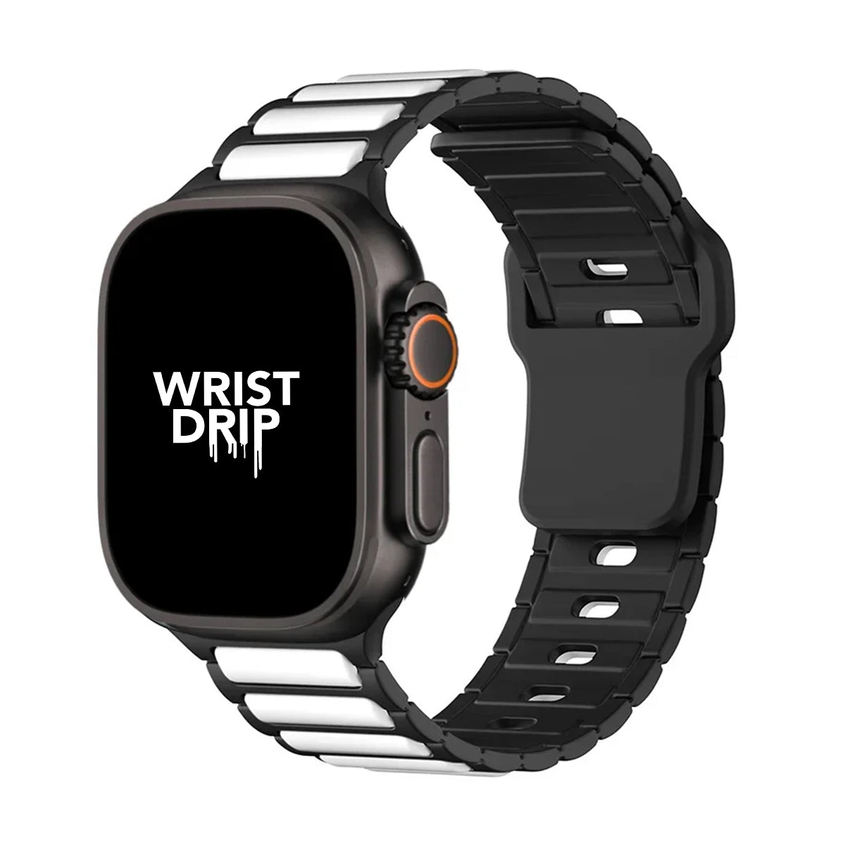 Black and white silicone Apple Watch band – comfortable strap for everyday wear