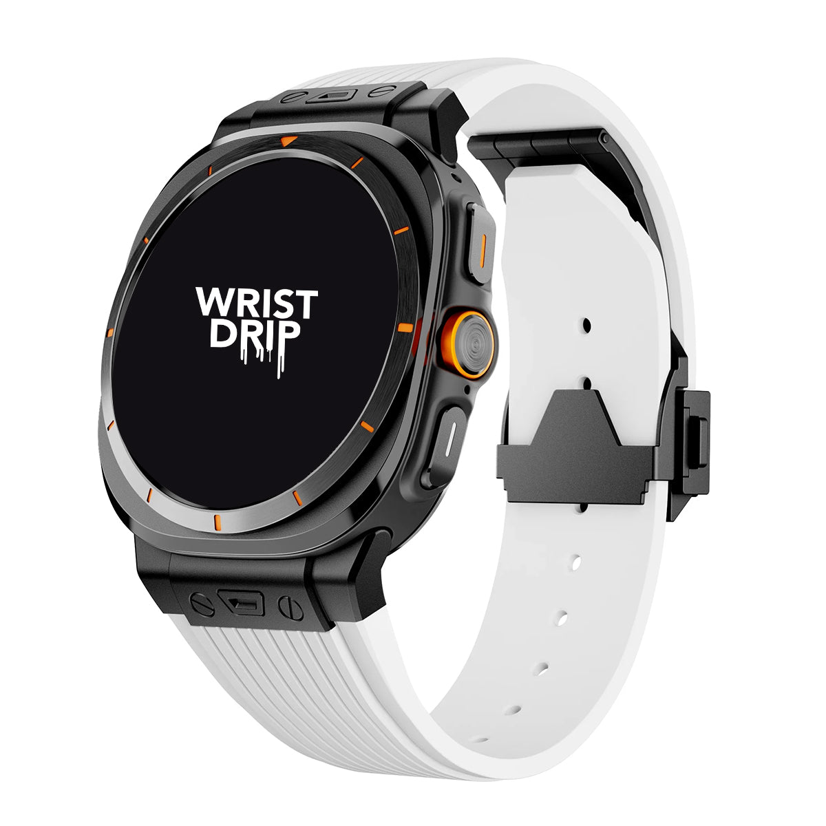 Black and white silicone and stainless steel Samsung Galaxy Ultra watch band – durable strap