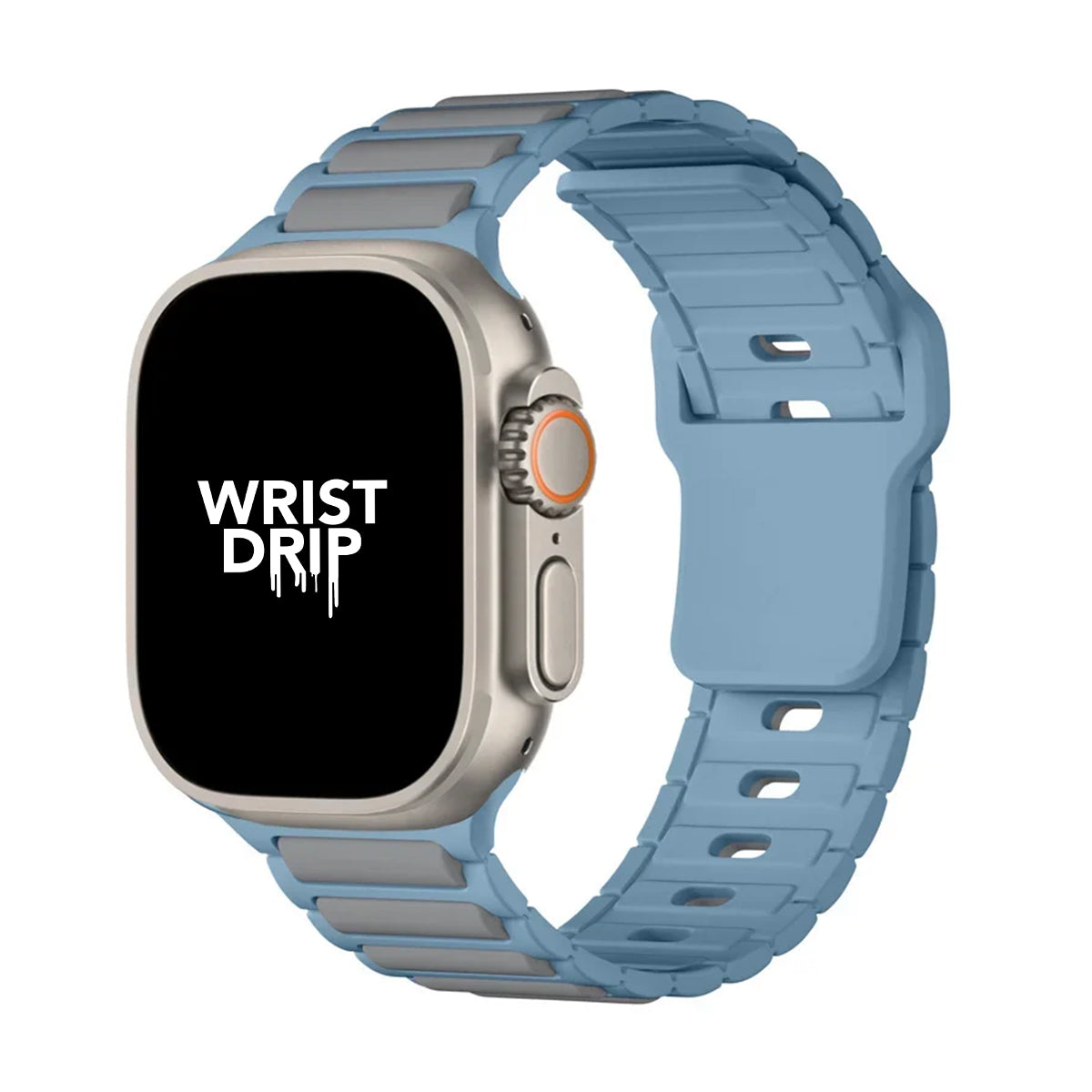 Blue and grey silicone Apple Watch band – comfortable strap for everyday wear