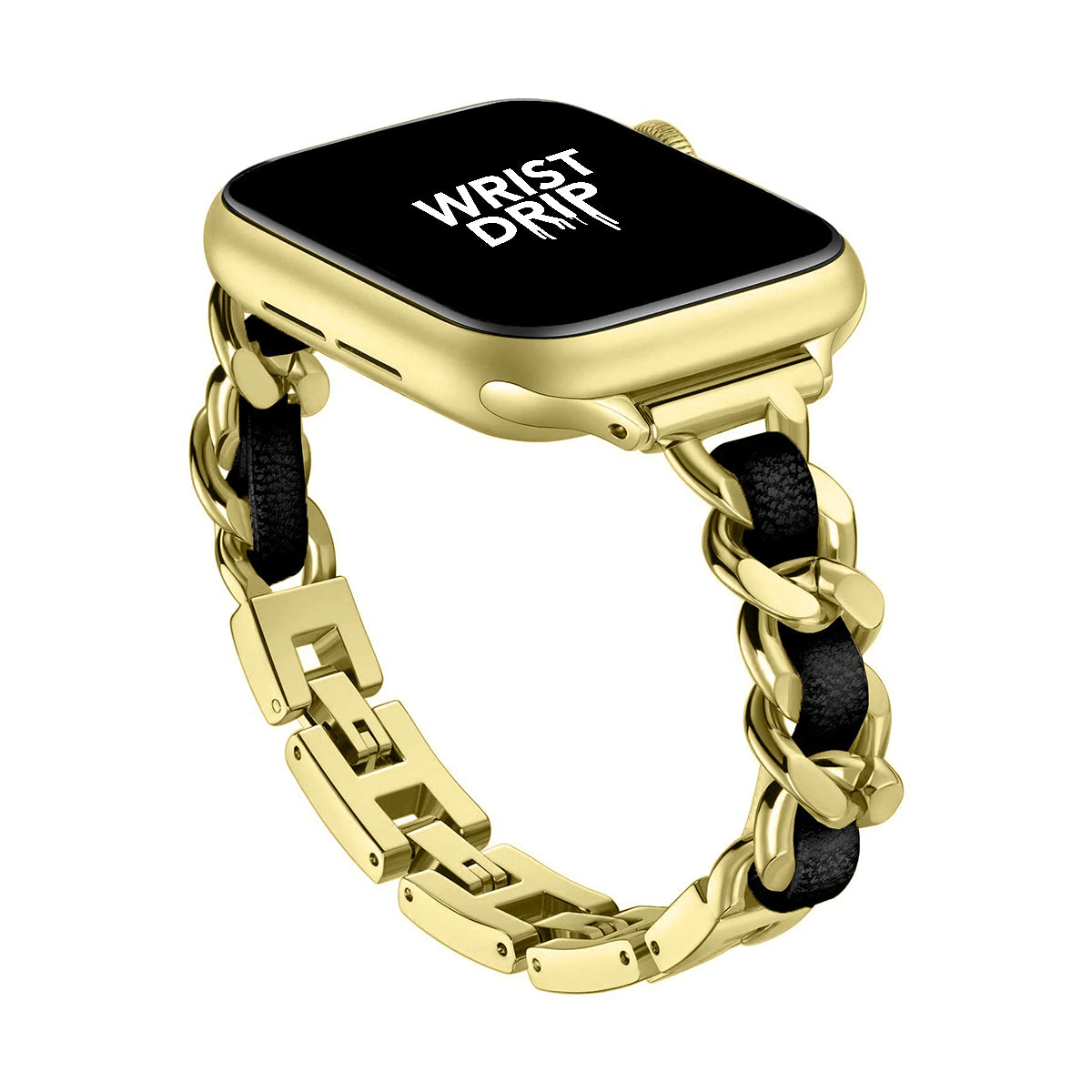 Gold and black women’s stainless steel Apple Watch band – elegant, stylish design