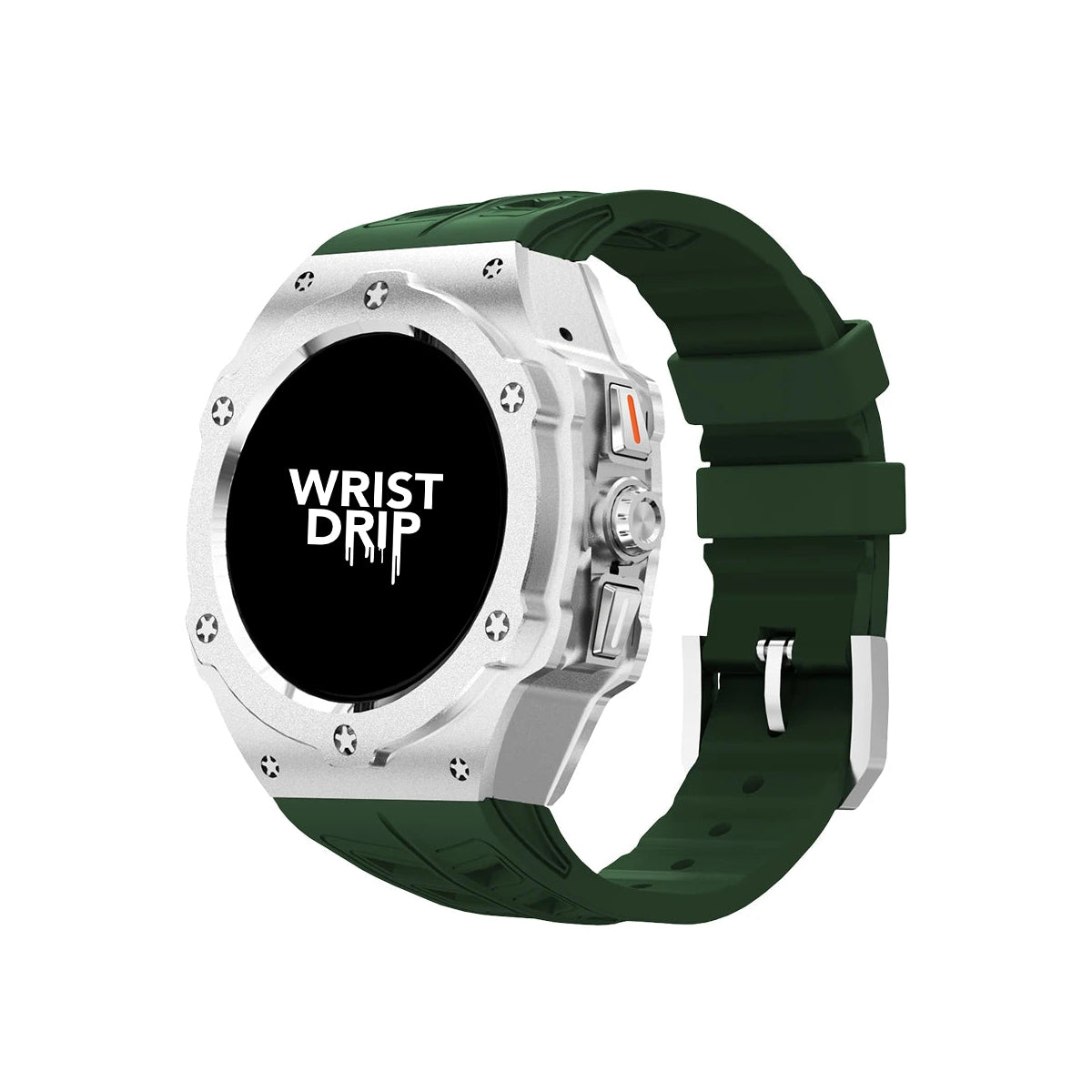 Green silicone and silver metal Samsung Galaxy Ultra watch band – durable strap for everyday wear