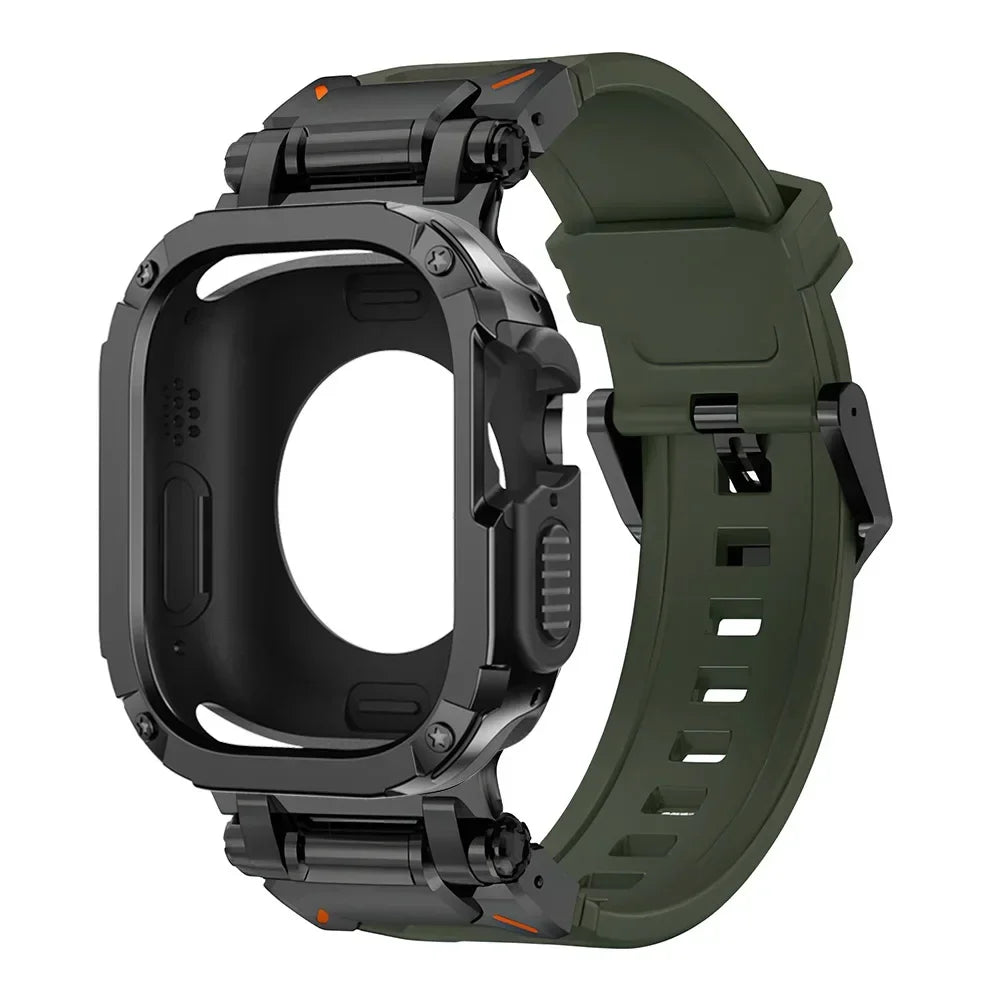 Green stainless steel and silicone Apple Watch band – durable, stylish strap