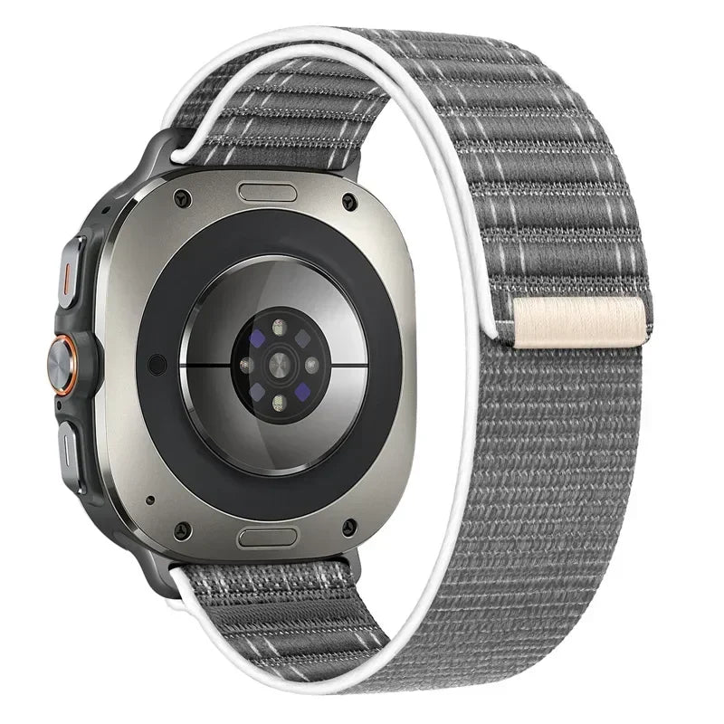 Grey nylon loop Samsung Galaxy Ultra watch band – lightweight, adjustable fit