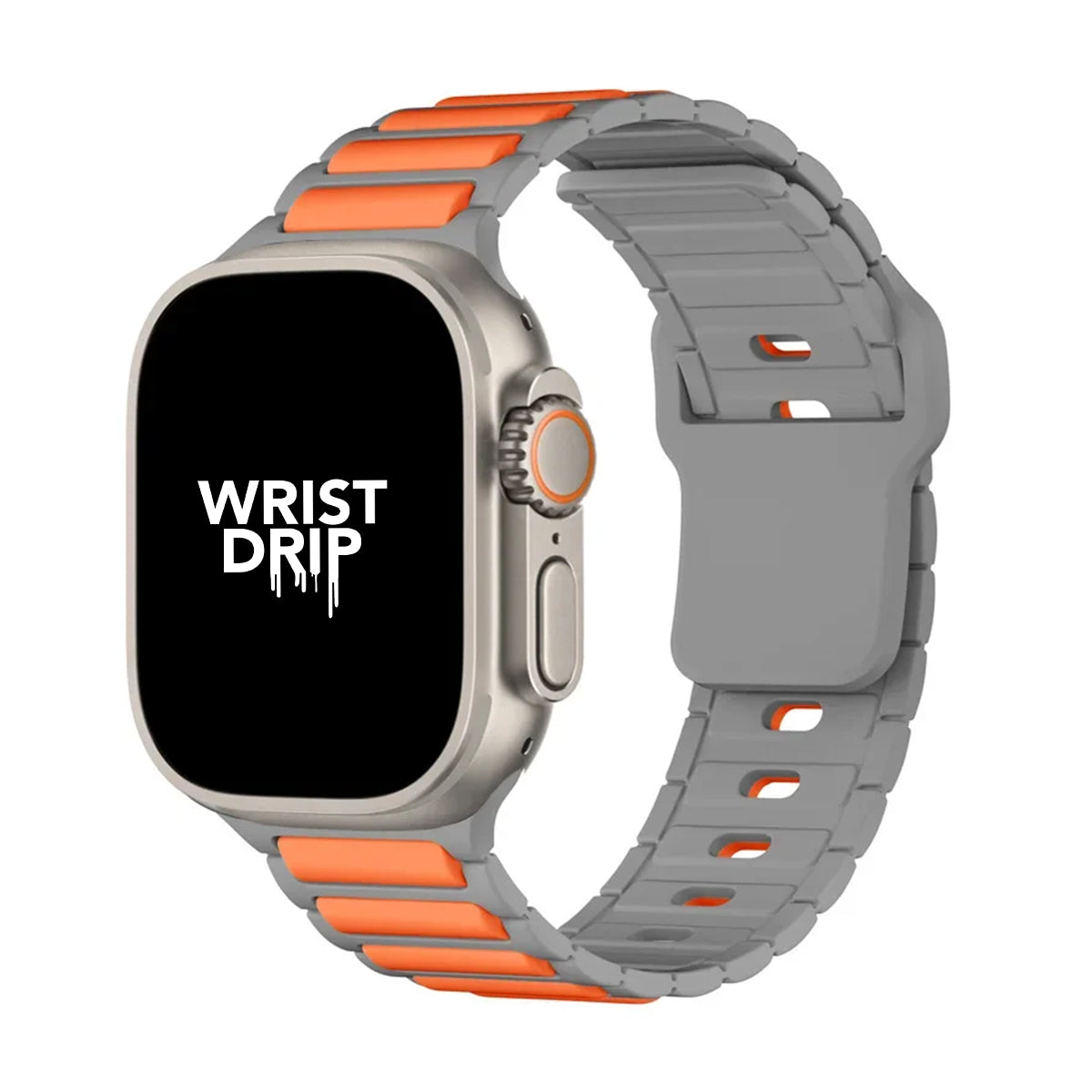 Grey and orange silicone Apple Watch band – comfortable strap for everyday wear