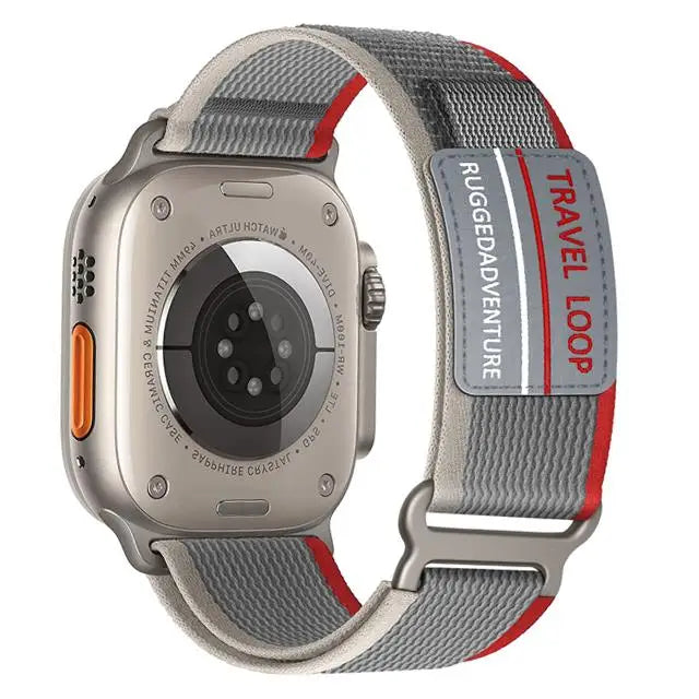 Grey and red nylon Apple Watch band – soft and breathable strap