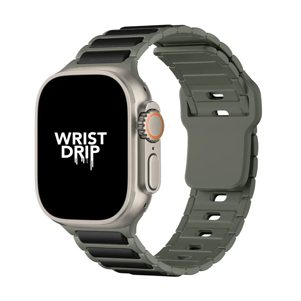 Olive and black silicone Apple Watch band – comfortable strap for everyday wear