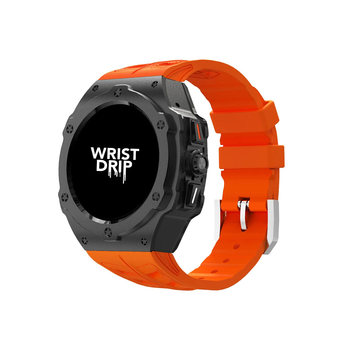 Orange silicone and black metal Samsung Galaxy Ultra watch band – durable strap for everyday wear