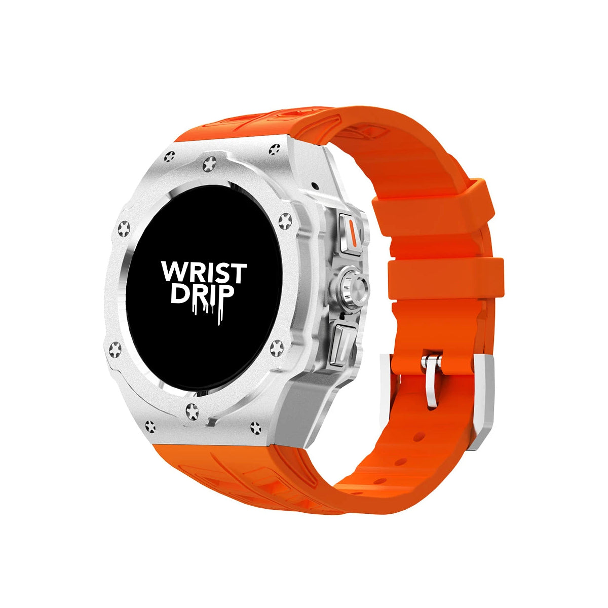 Orange silicone and silver metal Samsung Galaxy Ultra watch band – durable strap for everyday wear