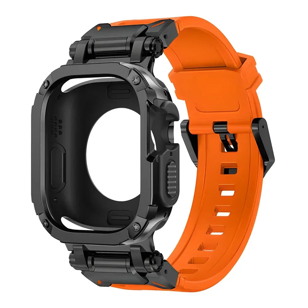 Orange stainless steel and silicone Apple Watch band – durable, stylish strap
