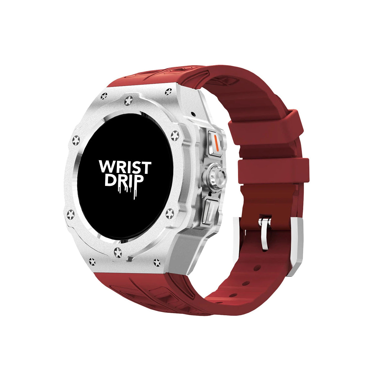 Red silicone and silver metal Samsung Galaxy Ultra watch band – durable strap for everyday wear