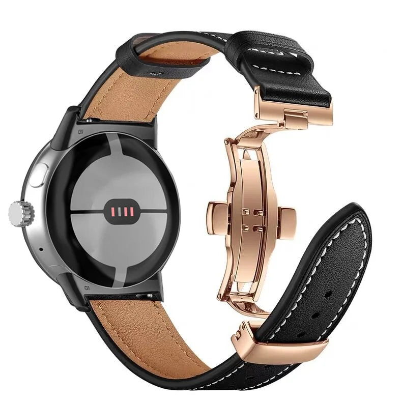 Rose and black premium leather Google Pixel Watch band – comfortable, stylish fit