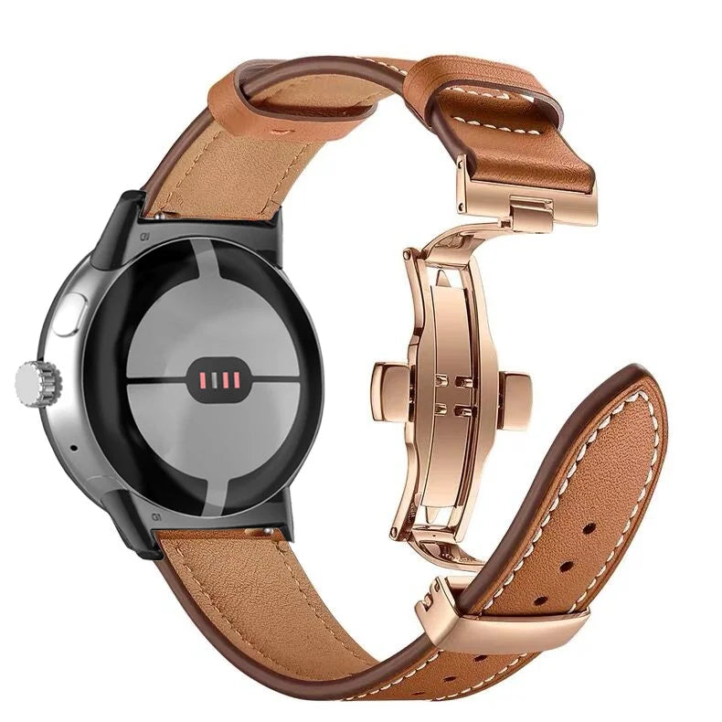 Rose and brown premium leather Google Pixel Watch band – comfortable, stylish fit