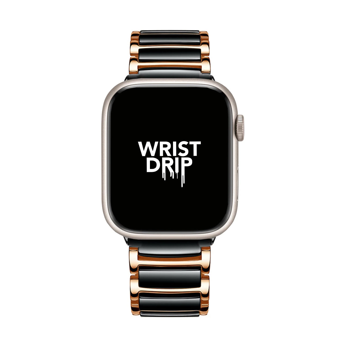 Rose gold and black women’s ceramic Apple Watch band – elegant, stylish design