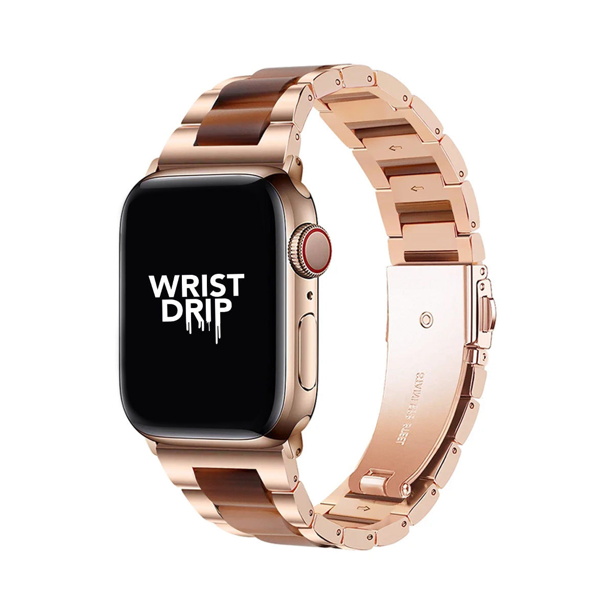 Rose honey stainless steel and resin Apple Watch band – elegant, stylish design