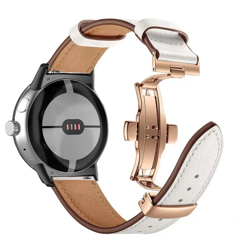 Rose and white premium leather Google Pixel Watch band – comfortable, stylish fit