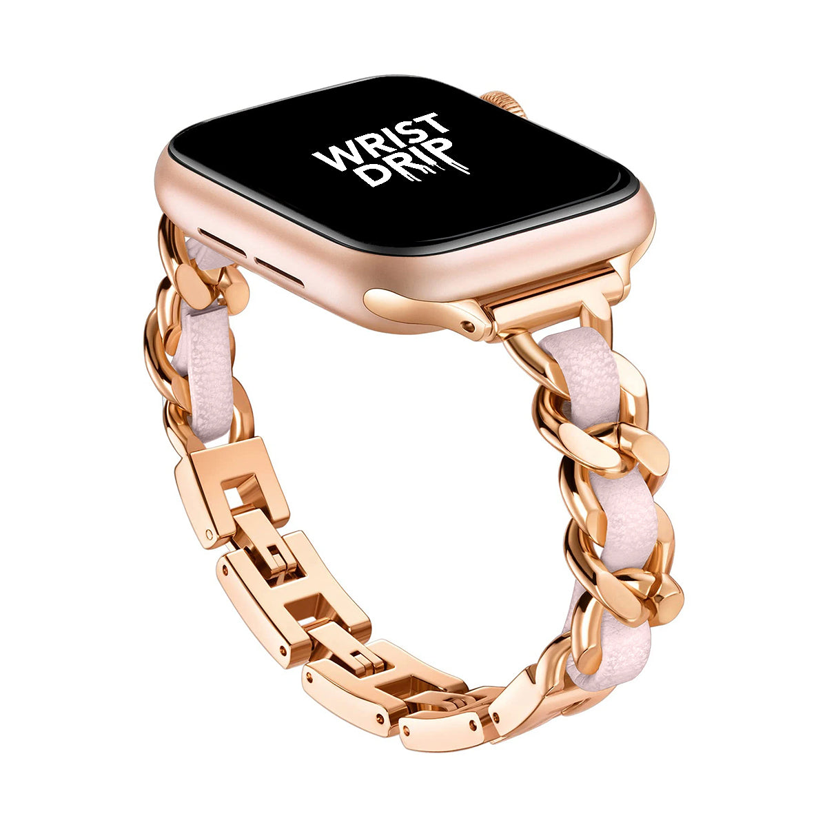 Rose gold and pink women’s stainless steel Apple Watch band – elegant, stylish design