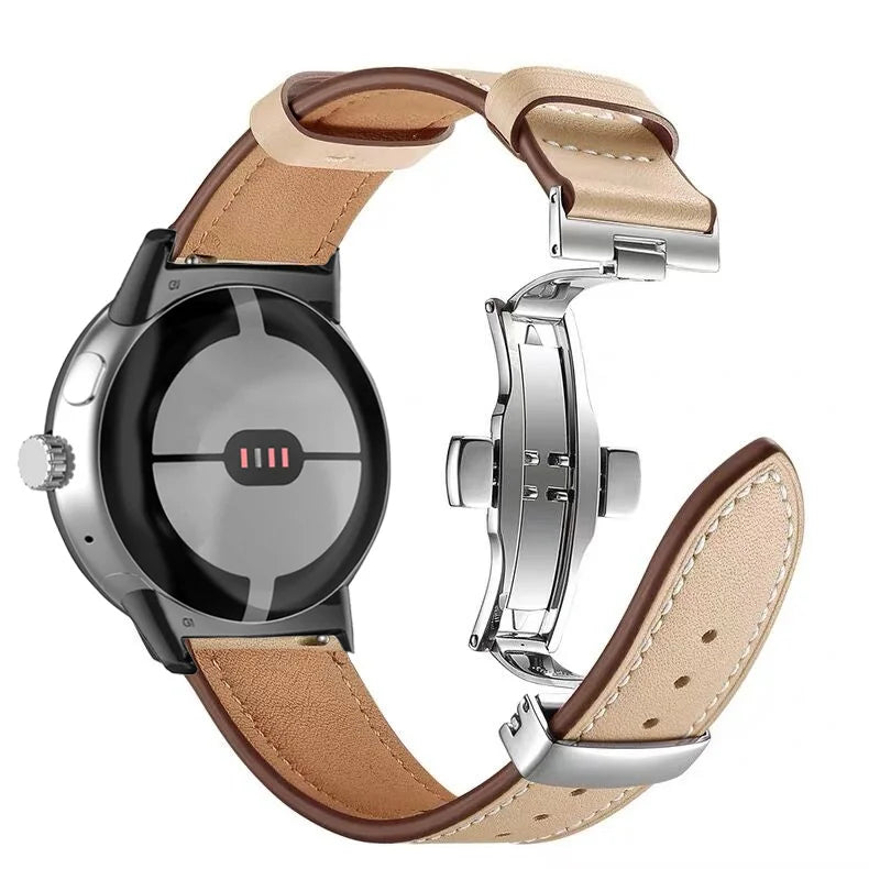 Silver and apricot premium leather Google Pixel Watch band – comfortable, stylish fit