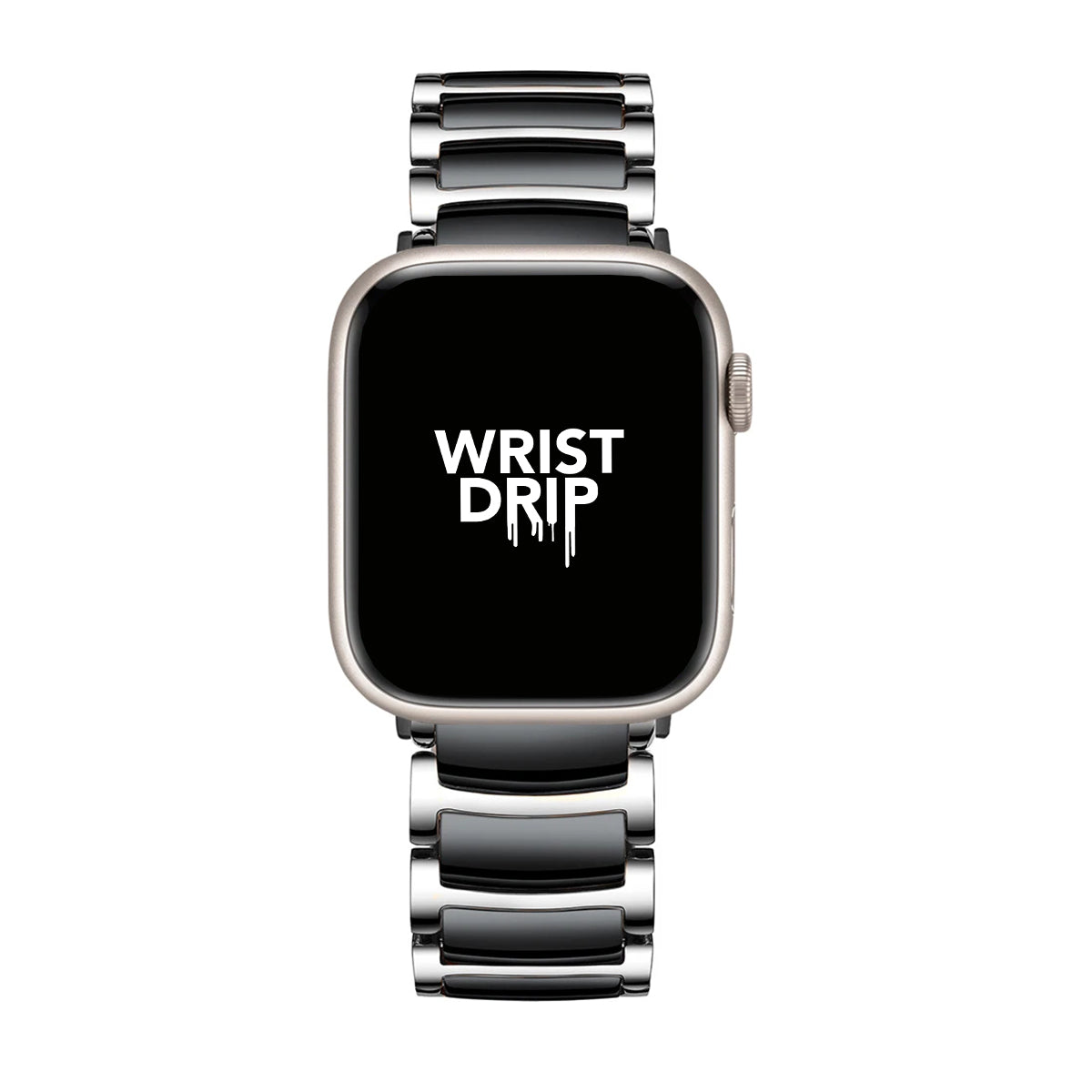 Silver and black women’s ceramic Apple Watch band – elegant, stylish design