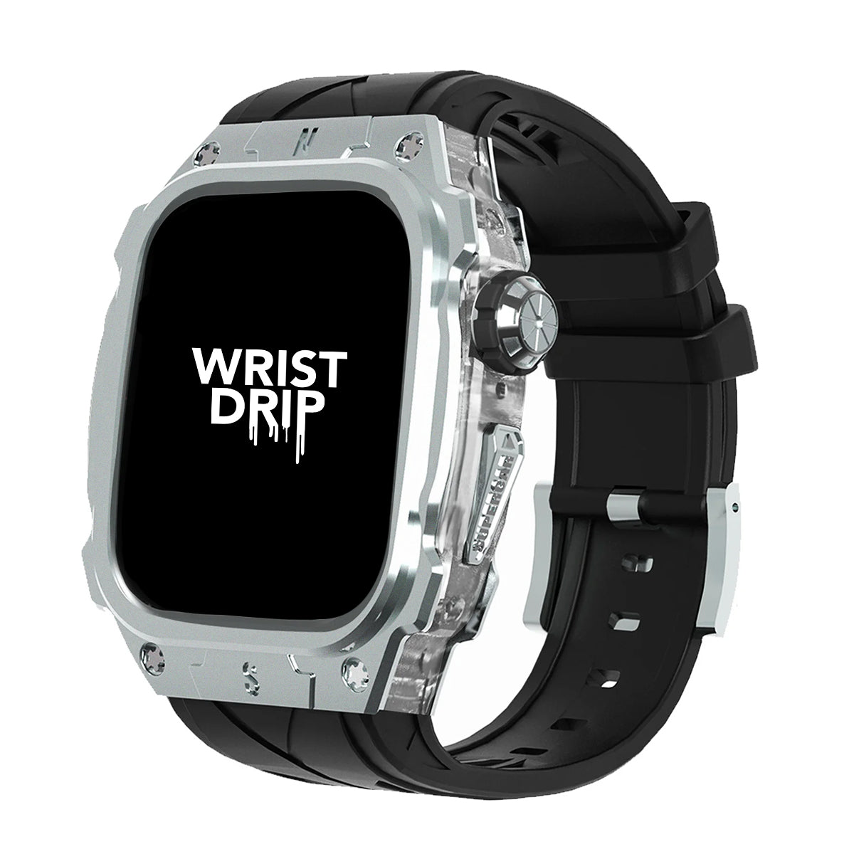Silver silicone and stainless steel Series 10 Apple Watch band – durable, stylish strap