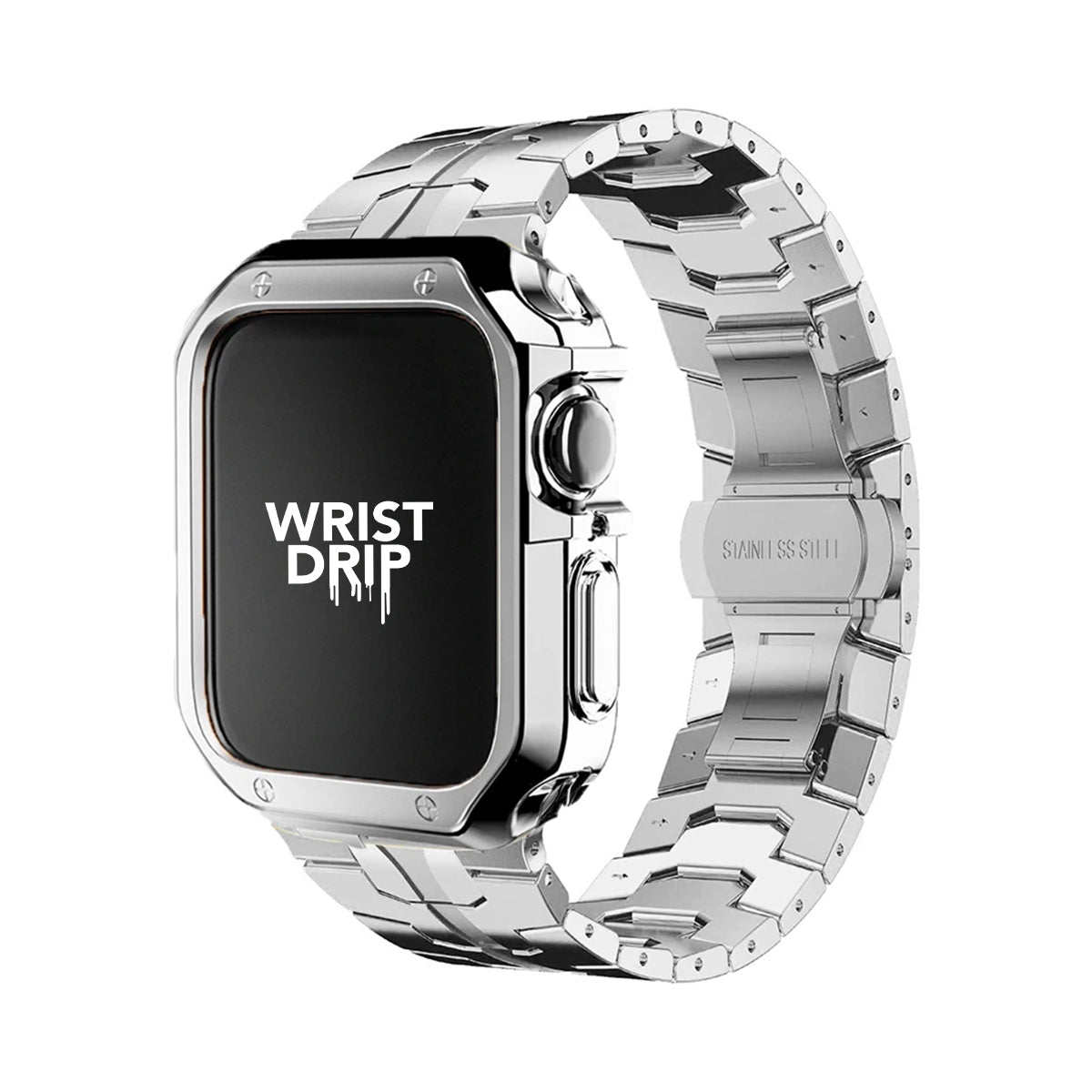 Silver stainless steel Apple Watch band and case – premium protection with stylish design